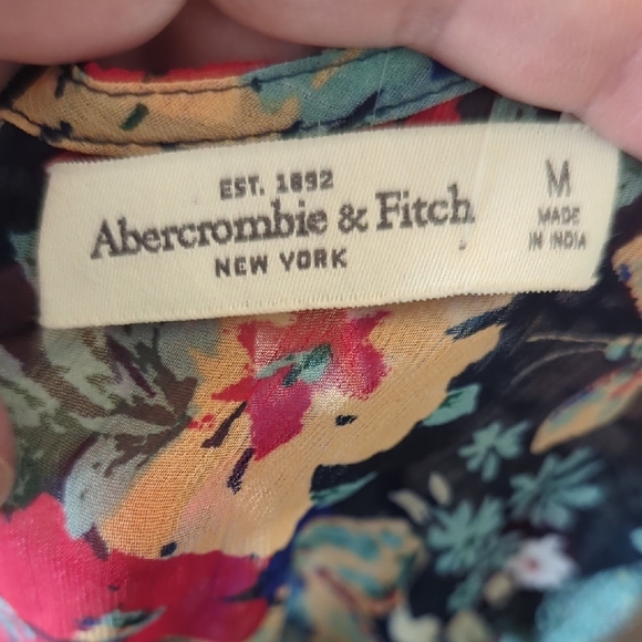 Abercrombie And Fitch Mixed Floral Panel Midi Dress in Teal and Navy - Picture 9 of 9